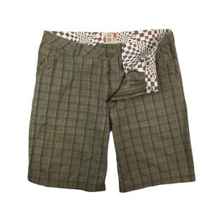 SH441 Mens OP OCEAN PACIFIC Preppy Plaid Flat Front Chino Shorts 38